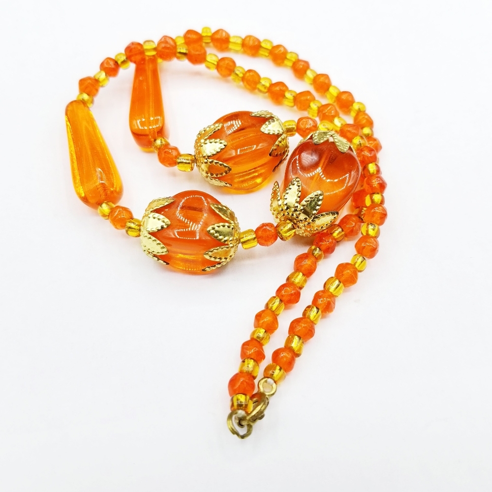Vintage Orange Czech glass deco beaded necklace - Picture 4 of 7